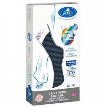Sauber calza uomo fantasia q-skin 70 den blu riga larga denim taglia p
