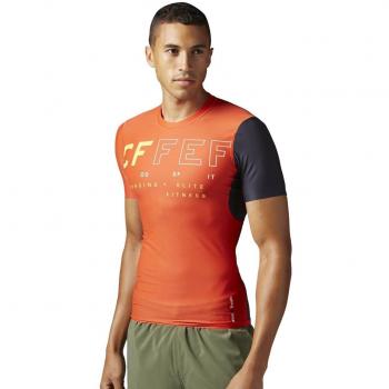 Camiseta de Compresión Reebok Rcf Ss para Hombre, Naranja, Manga Corta