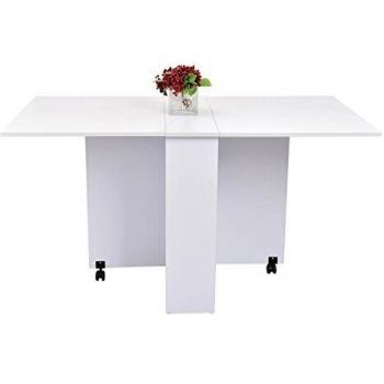 Mesa Plegable con Ruedas Homcom 2 Alas 2 Estantes Blanco 74x140x80 cm