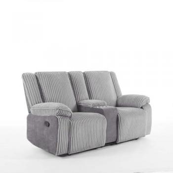 Grey Verona 2‑Seater Jumbo Cord Manual Recliner with Side Cup Holder