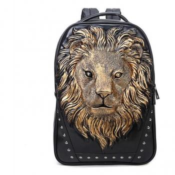 PU Rucksack für Männer von Kreativem Löwen, große Kapazität, Laptop Tasche, lässig, Anti-Diebstahl, mit Nieten