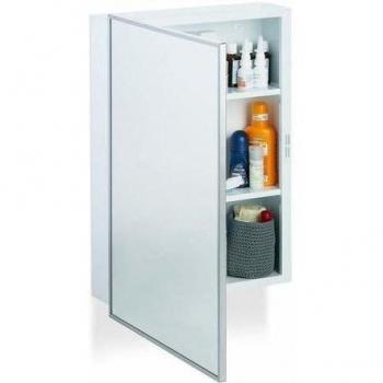 Mobiletto a Specchio per Bagno, Pensile in Acciaio, 3 Ripiani, Dimensioni 56x40,5x12,5 cm, Bianco