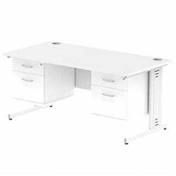 Impulse Bench 1600 X 800mm Straight Office Desk White Top White Cable Managed Leg