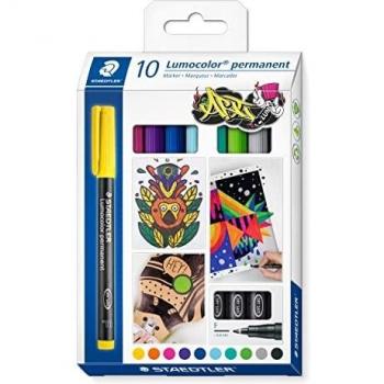 Staedtler, Marker, Lumocolor permanent Universalstift 318, F, Kartonetui mit 10 Stück, sortiert (Farbig sortiert, 0.60 mm, 10 x)
