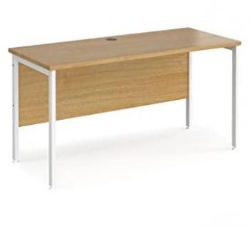 White H-Frame Oak Top Desk