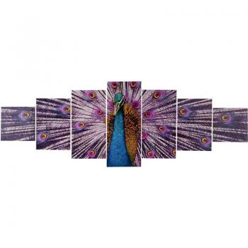 Poster Pavone 245x87 – Set 7 Pezzi su Legno