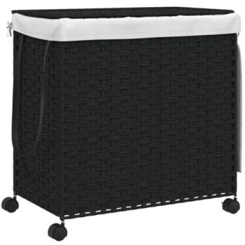 Laundry Basket with Wheels Black Rattan 60x35x60.5 cm