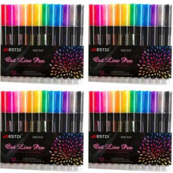 12PCS Set of Glitter Outline Pens for Doodling and Drawing