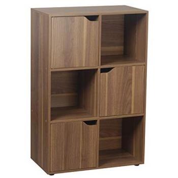 Mobile per Libri con 6 Cubi e Ante in Legno Naturale