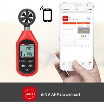 Anemómetro Bluetooth mini UNI‑T con detector de viento y temperatura