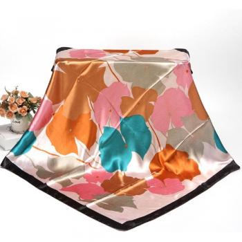 90x90cm Abstract Flower Print Silk Satin Shawl for Women