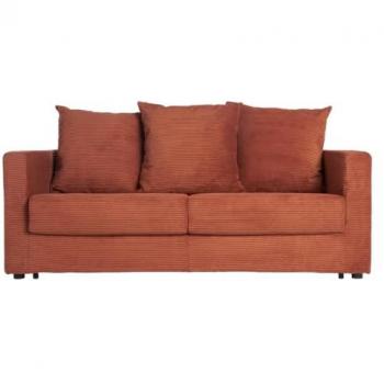 Divano letto 3 posti in velluto a coste color terracotta con materasso 13 cm