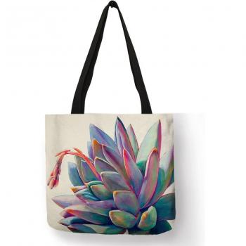 Reusable Floral Tote Bag with Tropical Succulent Print