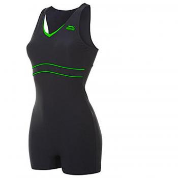 Slazenger Ladies' Boyleg Legsuit Swimwear in Black/Green, Size 10