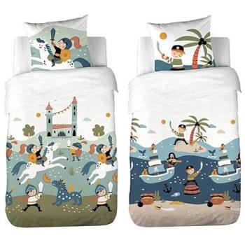 Couchage Kid Pirates et Chevaliers – Couette Réversible 140 × 200 cm + Taie 63 × 63 cm, Microfibre