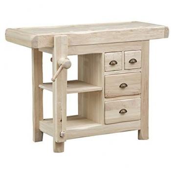 Banco de trabajo de cocina de madera maciza L116xPR63xH90 cm