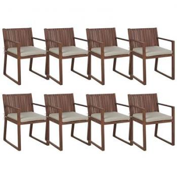 8-Piece Rustic Acacia Wood Outdoor Dining Chair Set with Taupe Cushions
