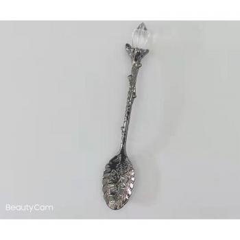 Zinc Alloy Herbal Medicine Spoon Nordic Style Retro Flower Carving Handmade Multifunctional Witches Props