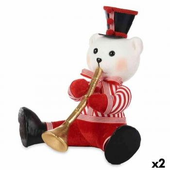 Orso Tromba Decorativo Bianco Nero Rosso Polistirene 32 x 31 x 26 cm (Confezione da 2)