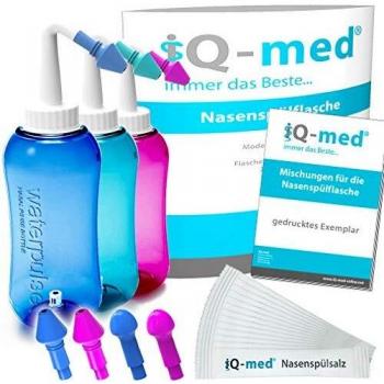 IQ-med Nasenspülgerät 500ml + 44x Salz + Rezeptbuch + 4 Aufsätze