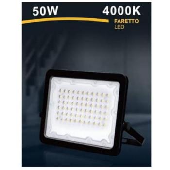 Faretto Ultra Slim LED 50W Nero Esterno Luce Naturale Calda/Fredda