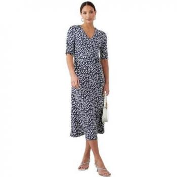 Abito midi blu scuro a strati con stampa per donna 8UK – Dorothy Perkins