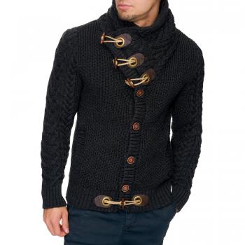 INDICODE Herren Pullover Fort Worth: Grobstrukturierter Stehkragen, Anthrazit XL/XXL