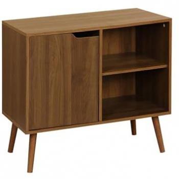 Aparador escandinavo efecto nogal, 80cm, 1 puerta y 2 estantes