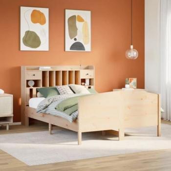 Lit en bois massif de pin 140x200 cm avec bibliothèque sans matelas