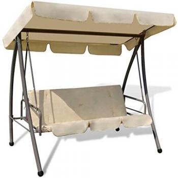 Panchina a Dondolo da Giardino con Baldacchino Bianco Sabbia