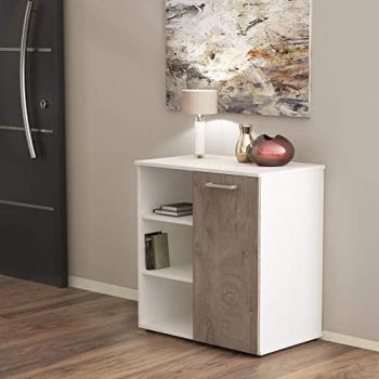 Mobiletto ingresso moderno Mark con 1 anta e 3 mensole in Bianco e Rovere Chiaro