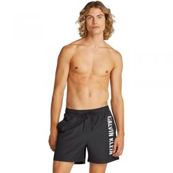 Calvin Klein Men’s Black Side-Logo Drawstring Swim Shorts, Medium Leg Length – 38/39/32