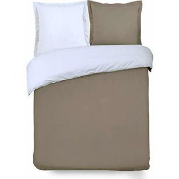 VISION Réversible Couette Bicolore – Ensemble 260×240 cm avec 2 Taies 65×65 cm (Taupe & Blanc)