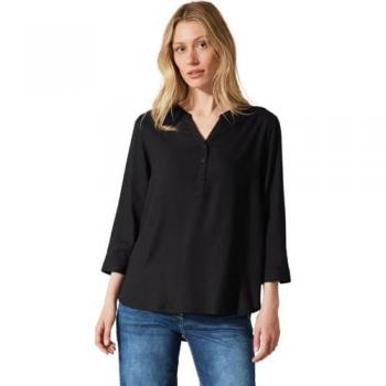 CECIL Shirtbluse Schwarz – 100 % Viskose, Rundhals, Kurzarm