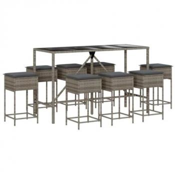 VidaXL Bar-Set 9-tlg. mit Kissen Grau Poly Rattan