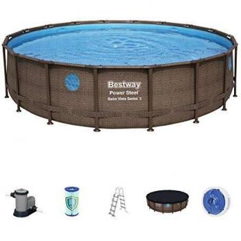 Piscina rotonda Power Steel Swim Vista da 549x122 cm effetto legno Bestway