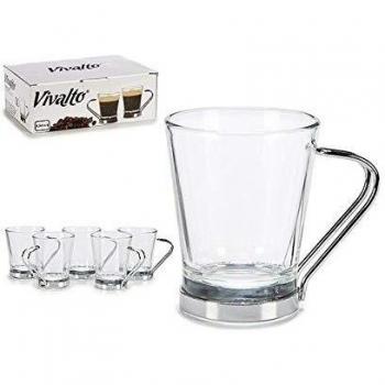 Vivalto Ensemble de Tasses à Café avec Soucoupe en Verre, Cuvette à Sucre et Cuvette à Crème