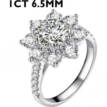 DIMINGKE Sonnenblumen 1/2CT 8MM D Moissanit Damenring, Silberring für Hochzeiten und Cocktailpartys