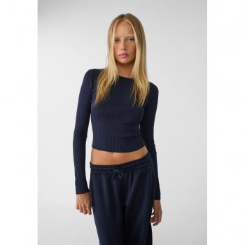 Stradivarius Basic Knit Sweater Navy Blue Size M