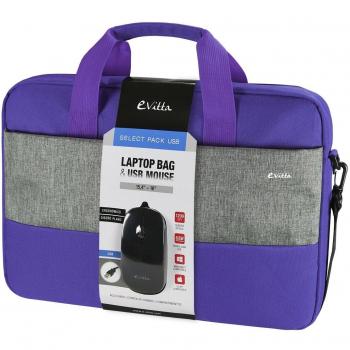Pack E-Vitta Select con Maletín de 16 en Gris y Púrpura, Ratón USB y Com