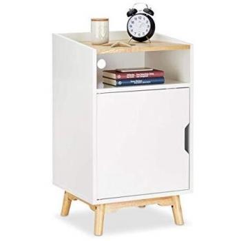 Relaxdays Nachttisch mit Ablage und Tür aus Kiefernholz