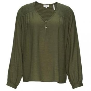 Langarmbluse S.OLIVER, Damen, Gr. 38, grün (deep khaki), Obermaterial: 80% Viskose, 20% Polyamid, unifarben, casual, regular fit normal, V-Ausschnitt, Langarm Ärmel mit Ärmelschlitz,mit Knopf, Blusen, mit gesmokten Details