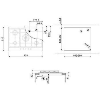 Placa Gas SMEG PX175 72cm Inox 5f