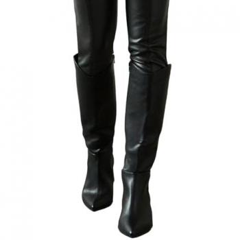 Wide Fit Halo Pointed High Block Heel Knee Boots for Women