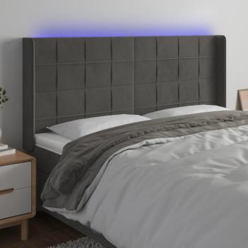 Día y Noche Cabecero con LED de terciopelo gris oscuro 203x16x118/128 cm