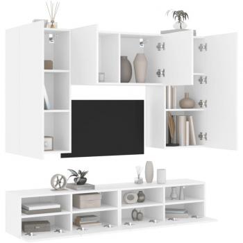 Meuble TV mural 5 pcs blanc bois d'ingénierie