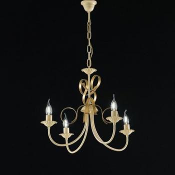 Lampadario in Ferro Battuto Avorio e Oro 4 Luci