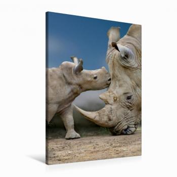 CALVENDO Kunst-Textil: Nashorn-Jungtier & Mutter, 60 × 90 cm, Druck von Heinz Schmidbauer