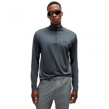 BOSS Green Longsleeve mit Troyer-Kragen Modell 'Piraq' in Anthrazit, Größe L