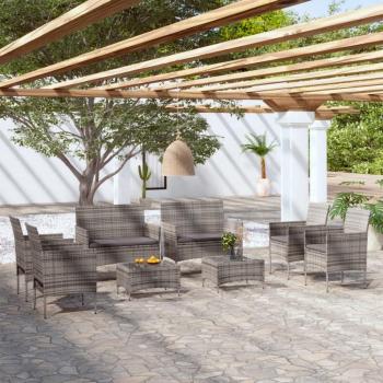 Garnitura da Giardino 8 pz con Cuscini in Polyrattan Grigio
